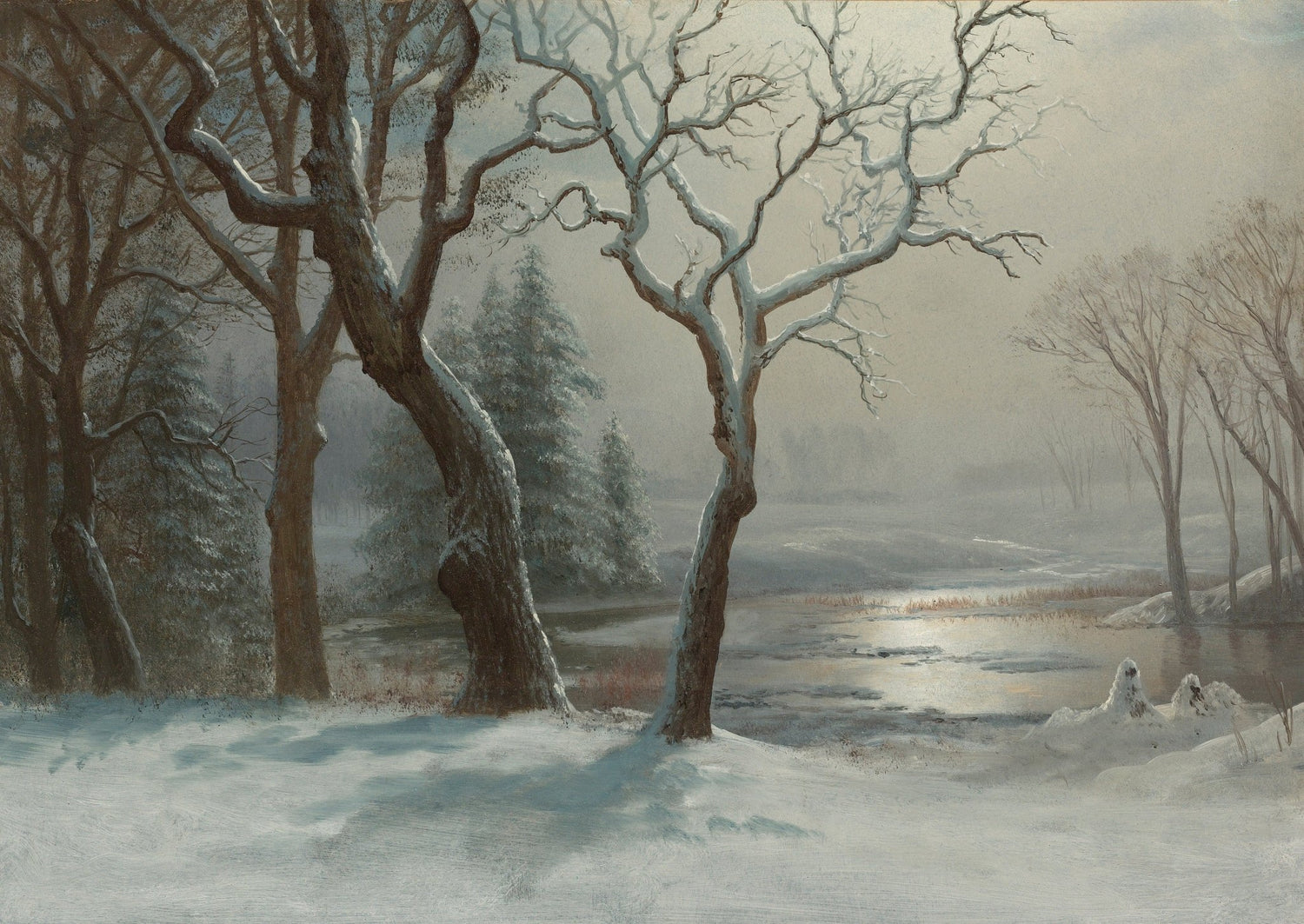 Winter River Landscape Oil Painting, Hand - Painted Snowy Forest Scene - Oil Painting Haven