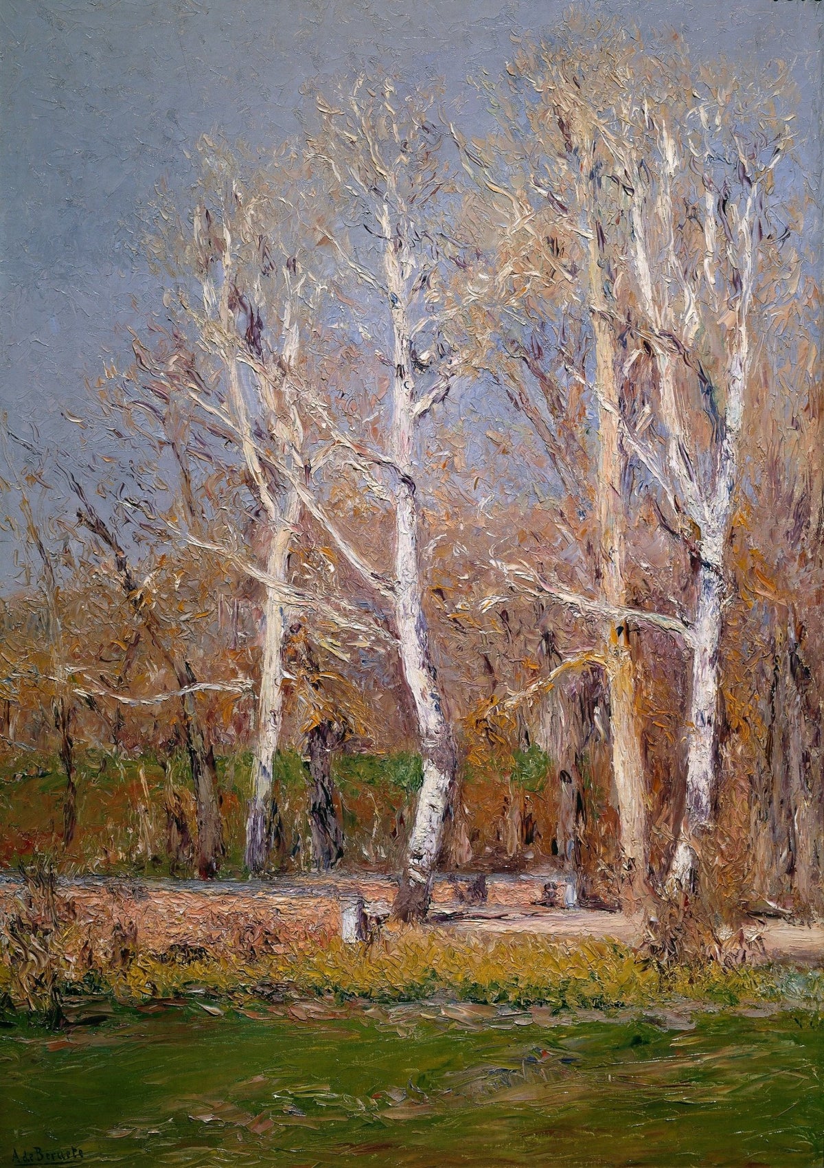 Landscape oil painting of tall white-barked winter trees in a quiet countryside, hand painted oil on canvas with textured. - Add Frame, Canvas, Country, Forest, Hand Painted, Landscape, Made To Order, Oil Painting, Winter
