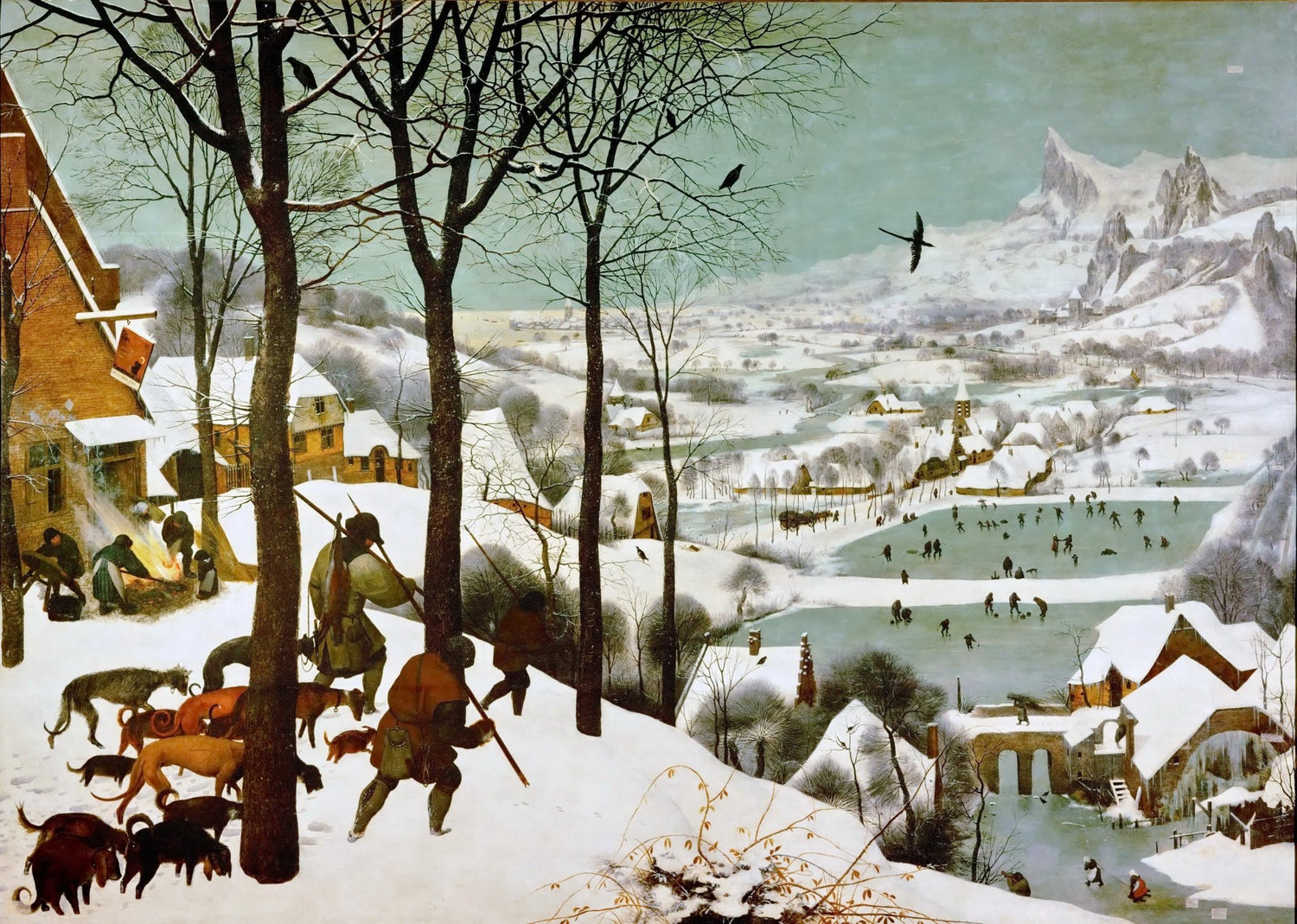 Winter Village with Hunters and Skaters - People Oil Painting - Oil Painting Haven