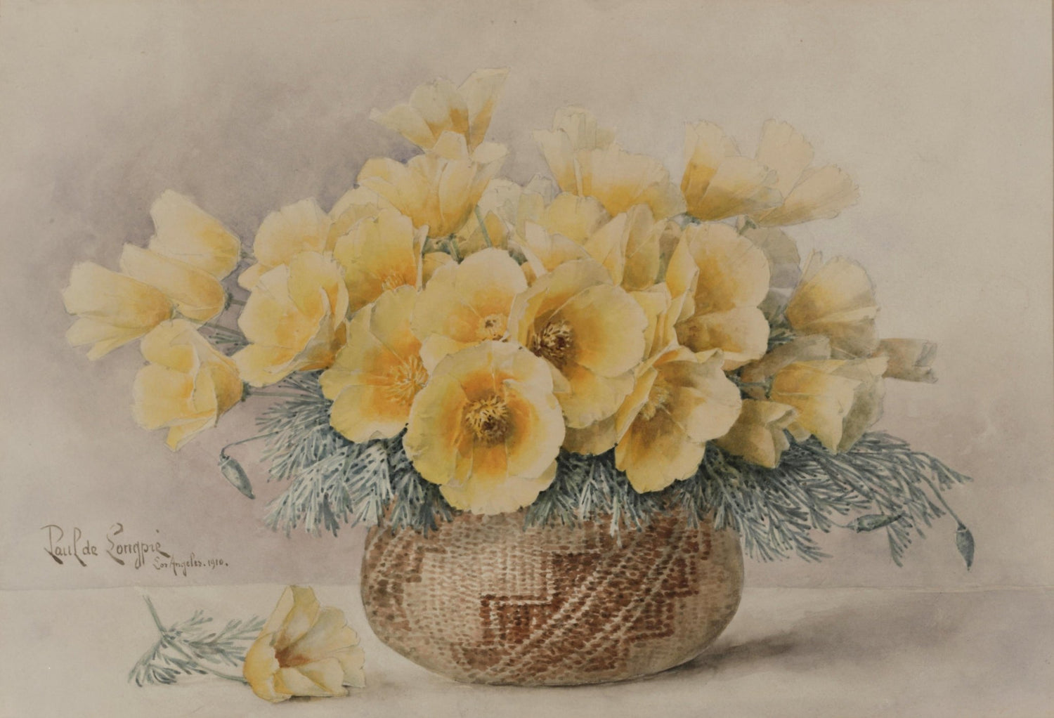 Yellow Poppy Bouquet in Decorative Vase – Floral Oil Painting - Oil Painting Haven