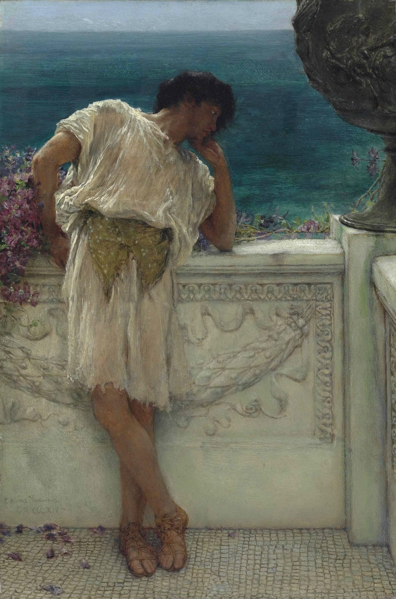 Young Man Resting by the Seaside Terrace - People Oil Painting - Oil Painting Haven