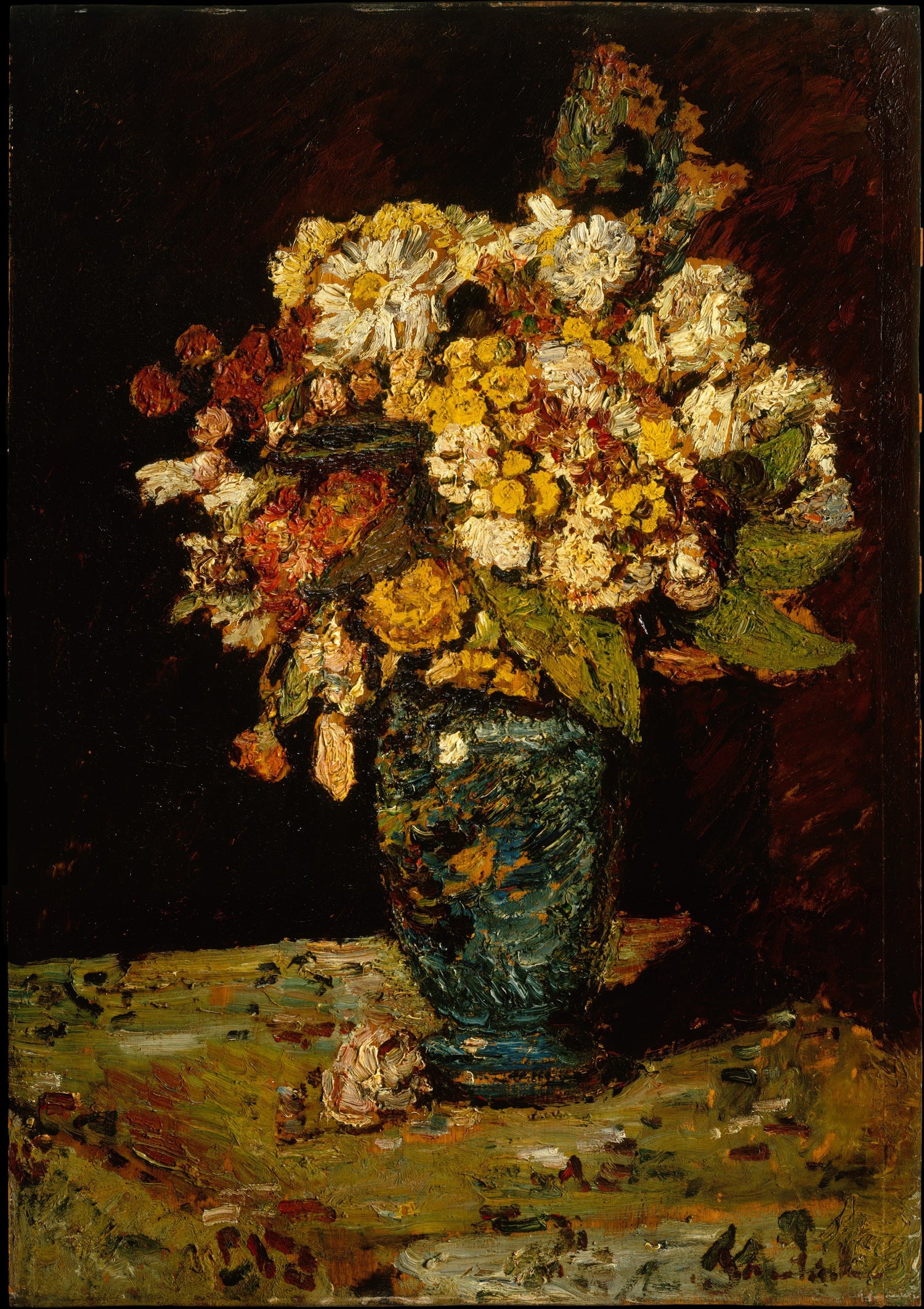 0016Adolphe-Joseph-Thomas Monticelli--Flowers in a Blue Vase0016 - Oil Painting Haven