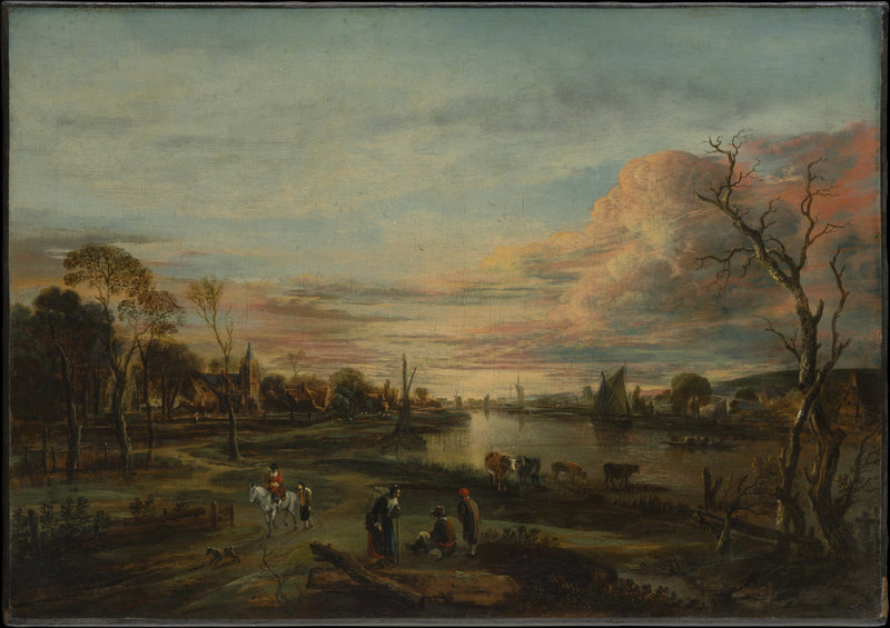 0027Aert van der Neer--Landscape at Sunset0027 - Oil Painting Haven Oil Painting Haven