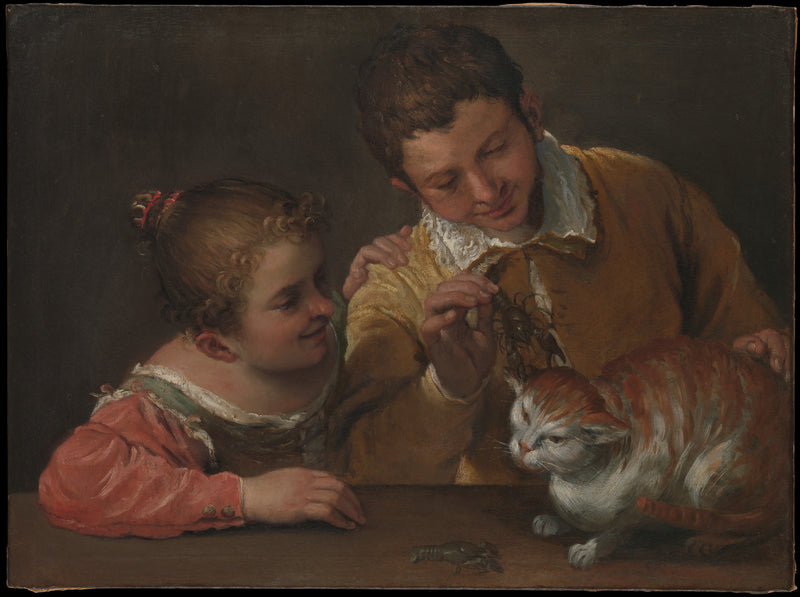 0111Annibale Carracci--Two Children Teasing a Cat0111 - Oil Painting Haven Oil Painting Haven