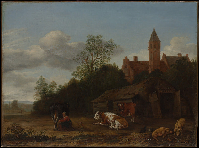 0114Anthonie van Borssom--Barnyard Scene0114 - Oil Painting Haven Oil Painting Haven