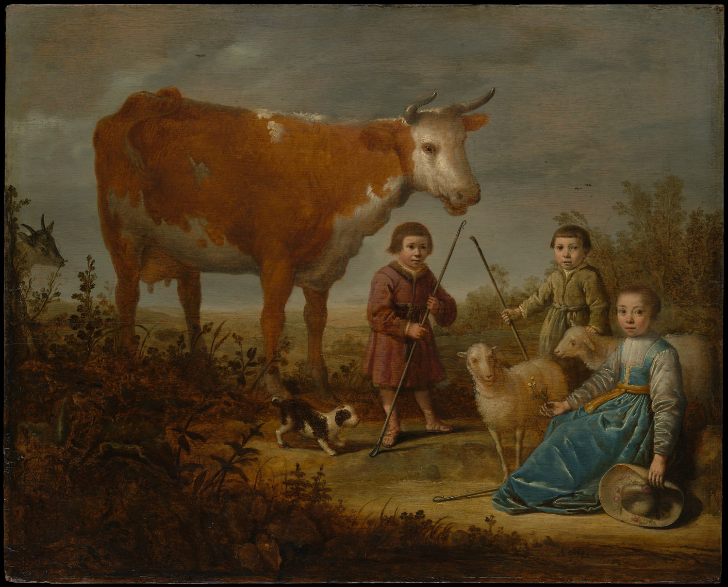 0153Attributed to Aelbert Cuyp--Children and a Cow0153 - Oil Painting Haven