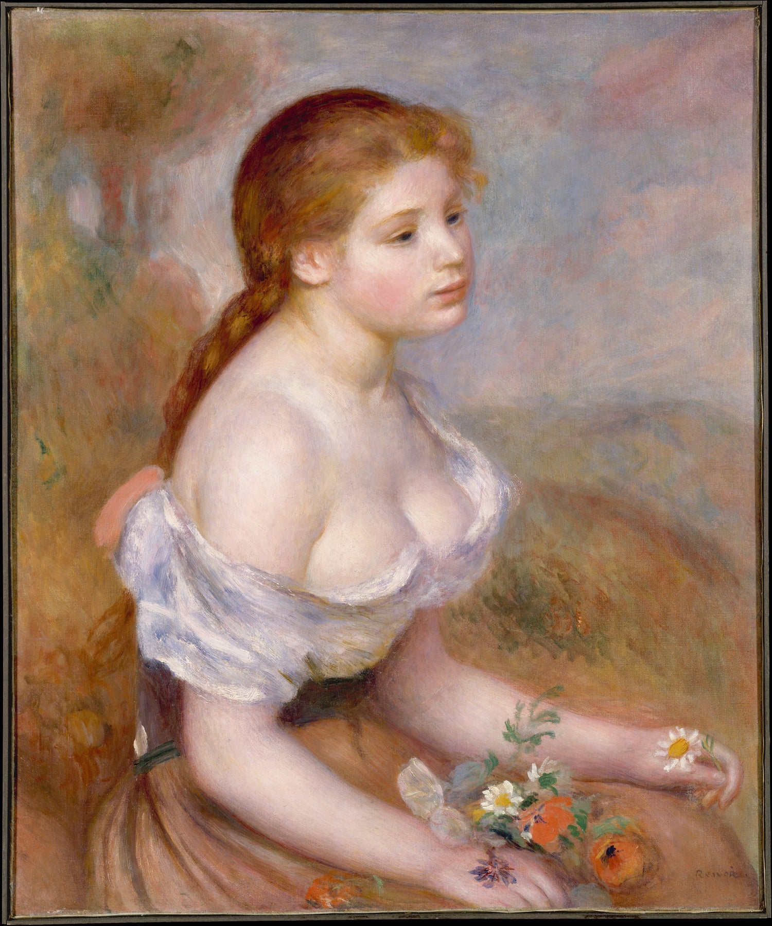 0212Auguste Renoir--A Young Girl with Daisies0212 - Oil Painting Haven