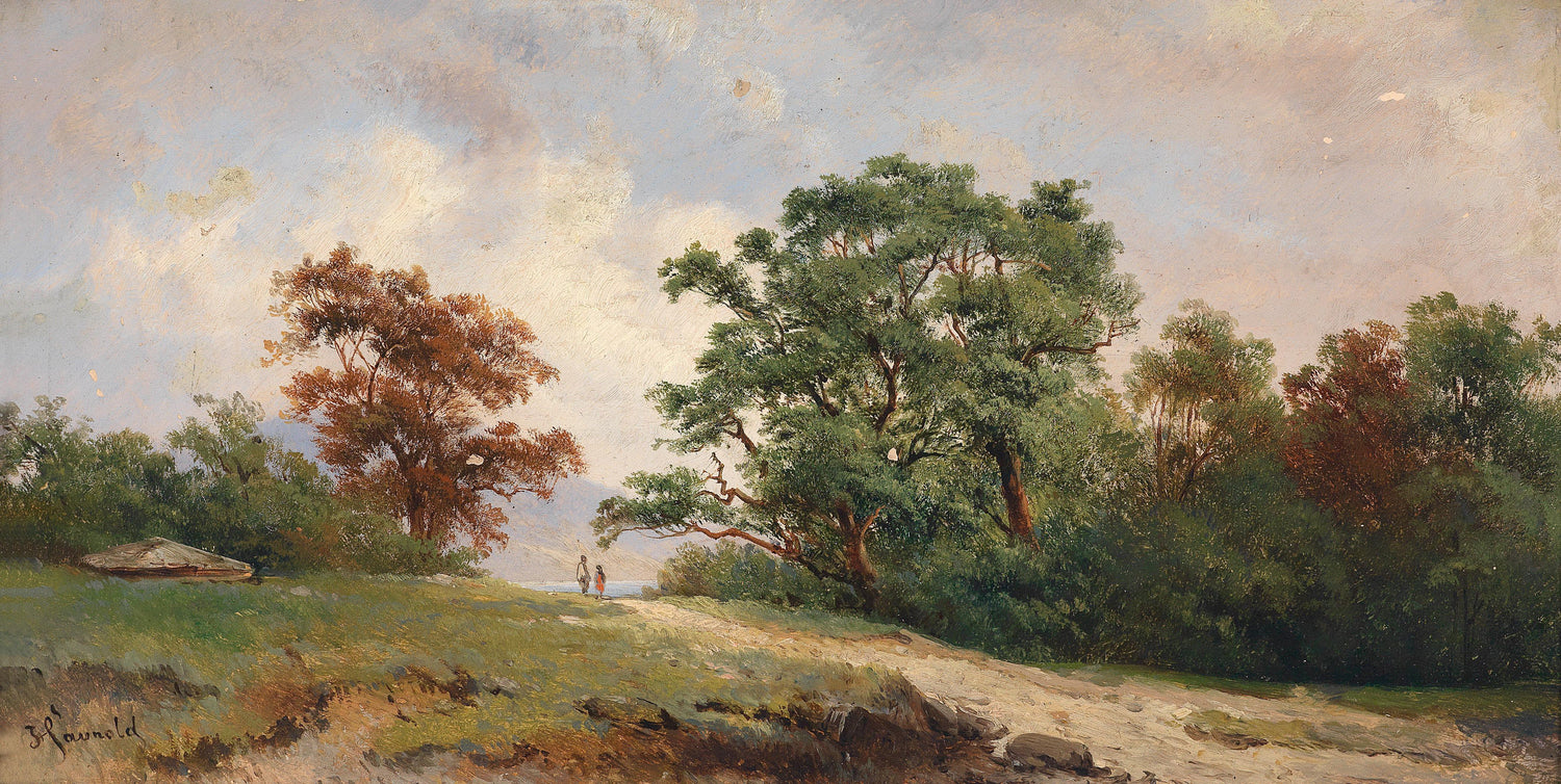 Landscape Oil Painting - Woodland Path: Trees & Distant Figures
