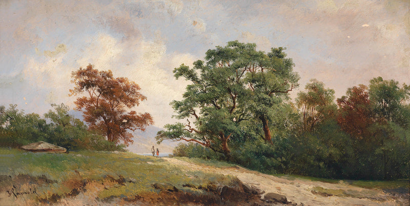 Landscape Oil Painting - Woodland Path: Trees & Distant Figures