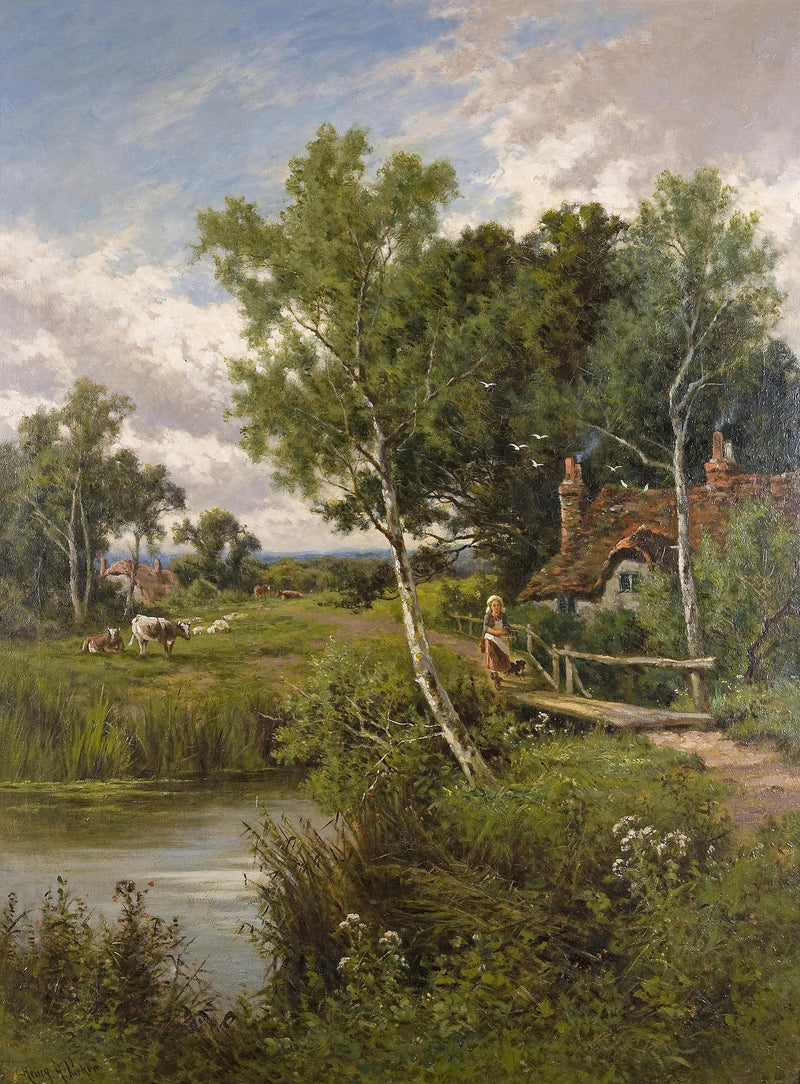 Pastoral Cottage by the Stream | Hand-Painted Landscape Oil Painting