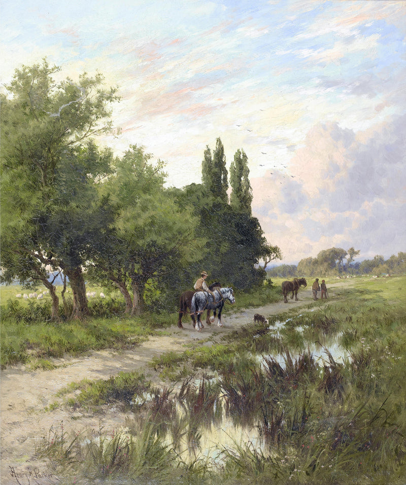 Country Path with Horses | Hand-Painted Pastoral Landscape Oil Painting