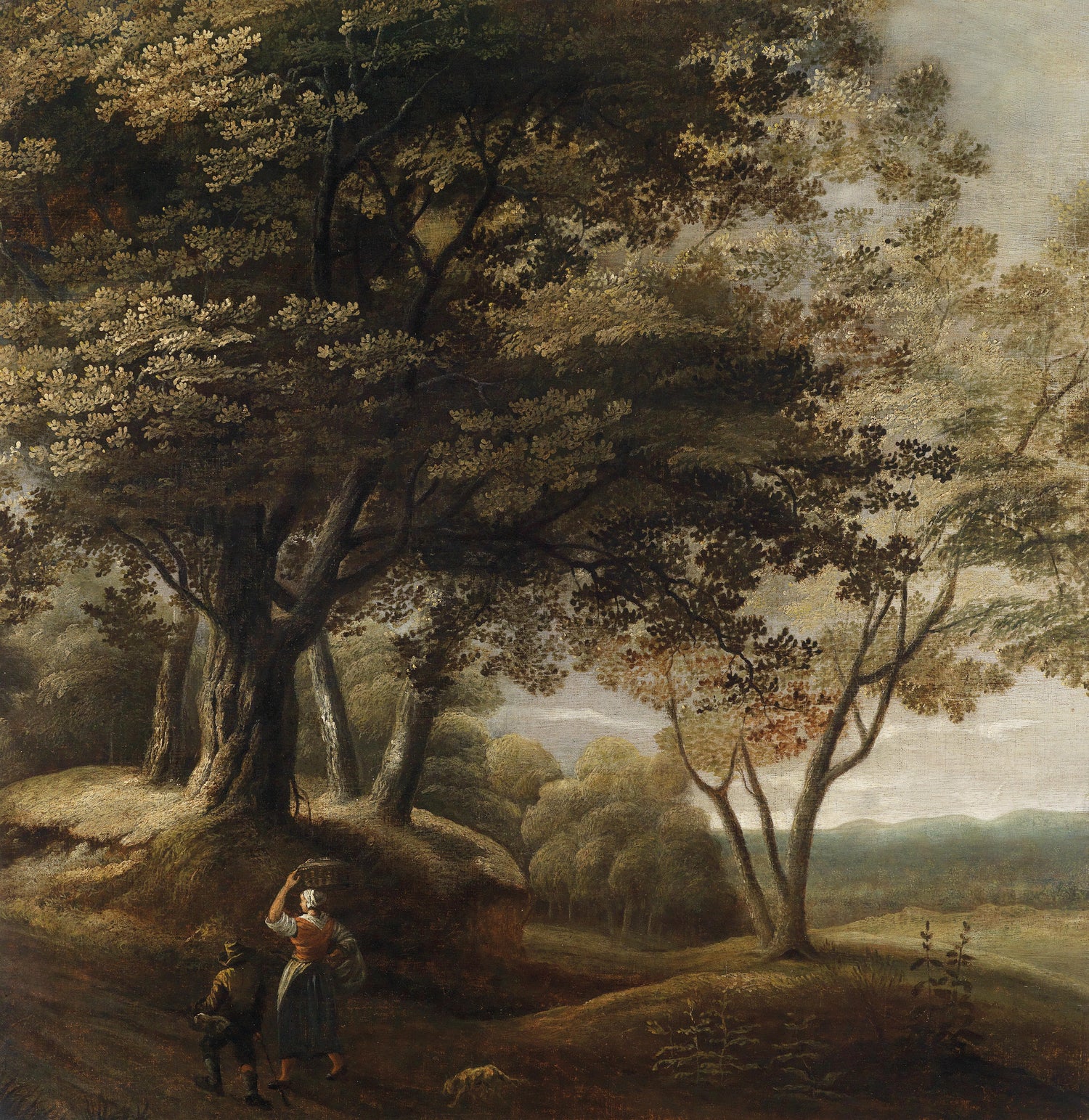 Landscape Oil Painting - Woodland Path Rura & Figures, Grand Trees