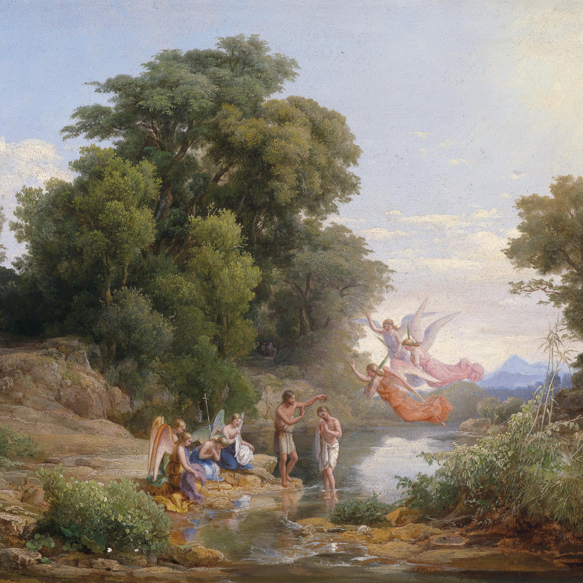 Landscape Oil Painting - Mythic River Baptism & Angels, Woodlands