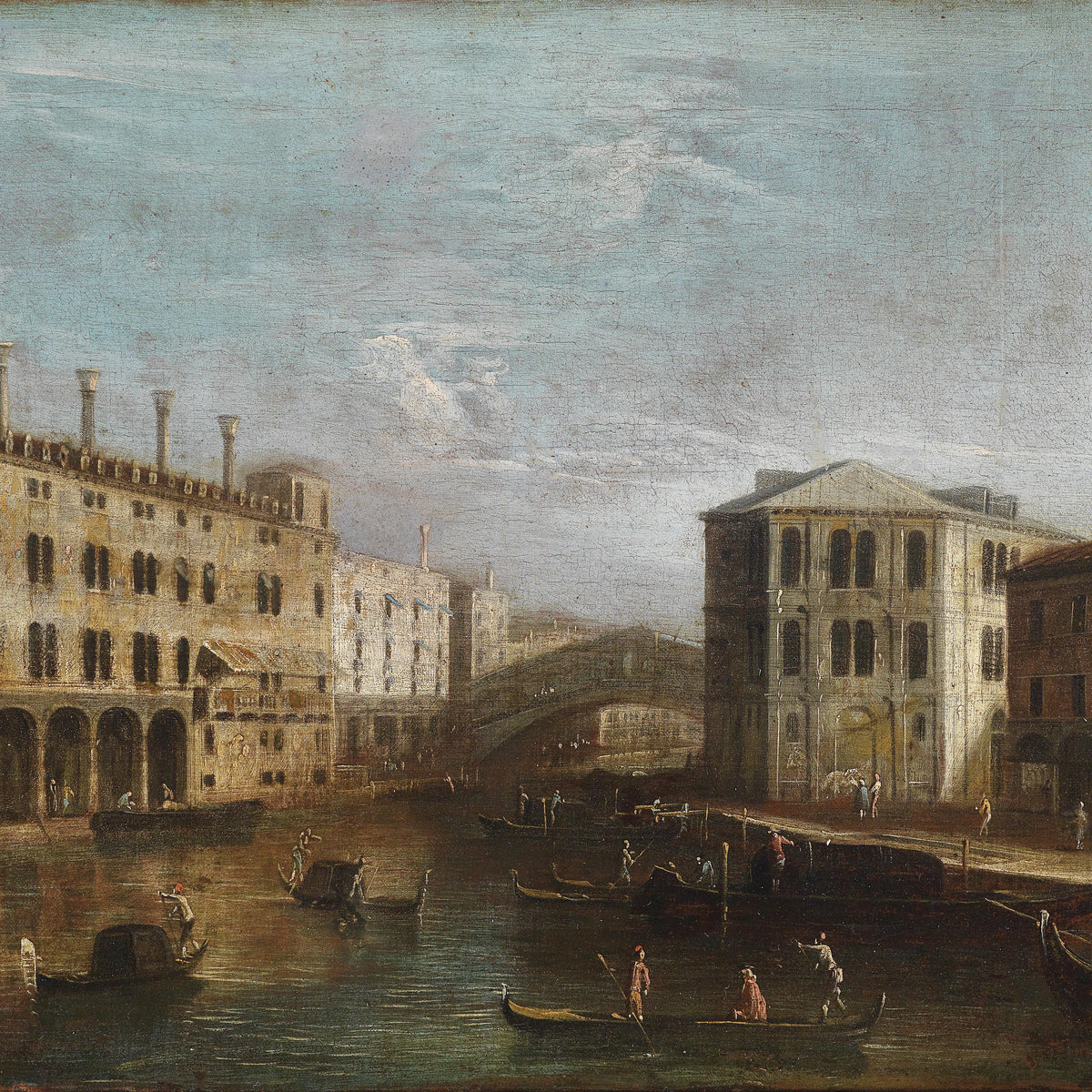 Landscape Oil Painting - Venice Cityscape & Historic Buildings, Bridge
