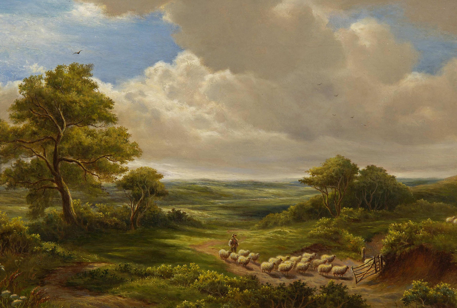 Shepherd and Sheep in Open Fields | Hand-Painted Landscape Oil Painting