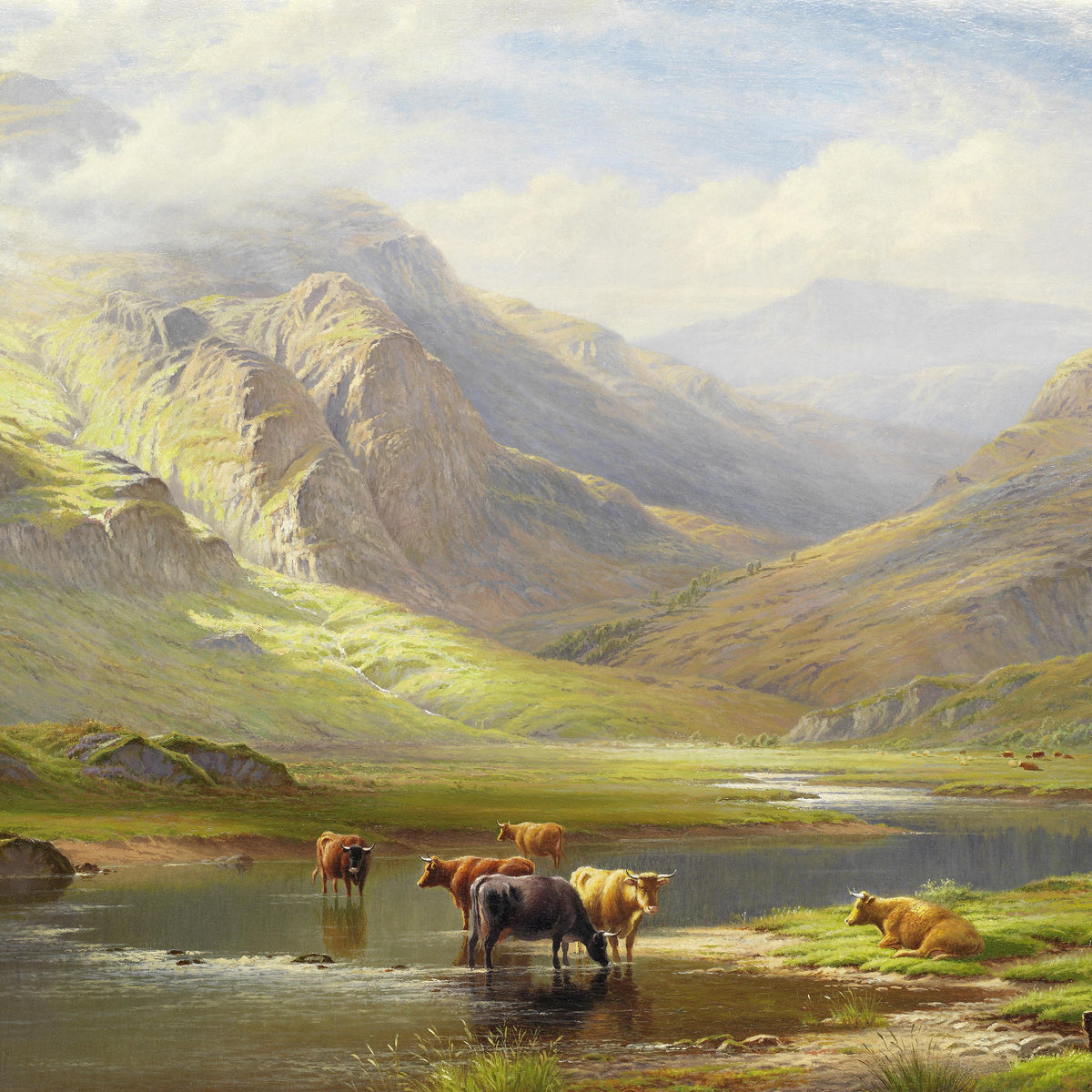 Highland Valley with Cattle | Hand-Painted Landscape Oil Painting