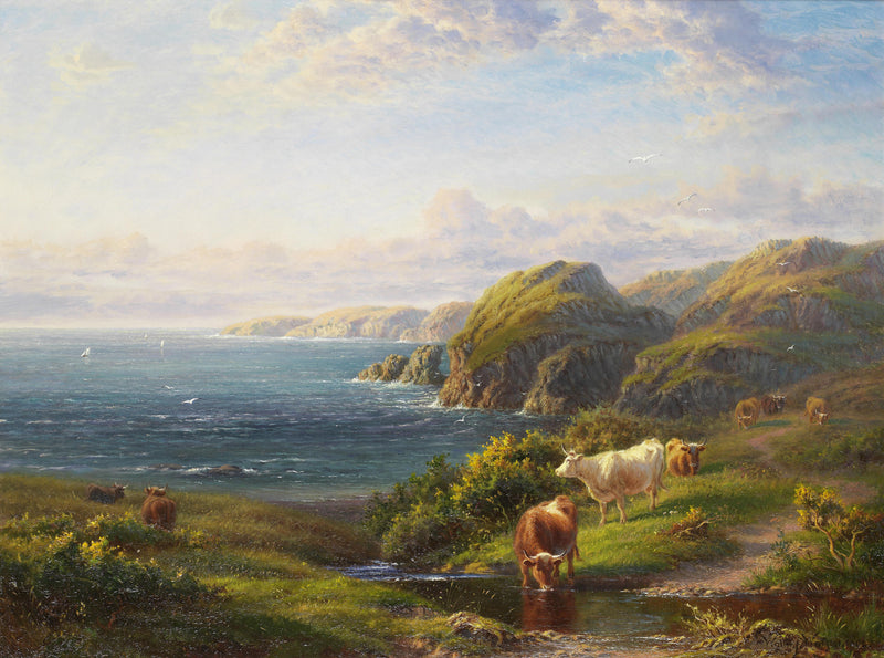 Coastal Hills with Cattle | Hand-Painted Seascape Oil Painting
