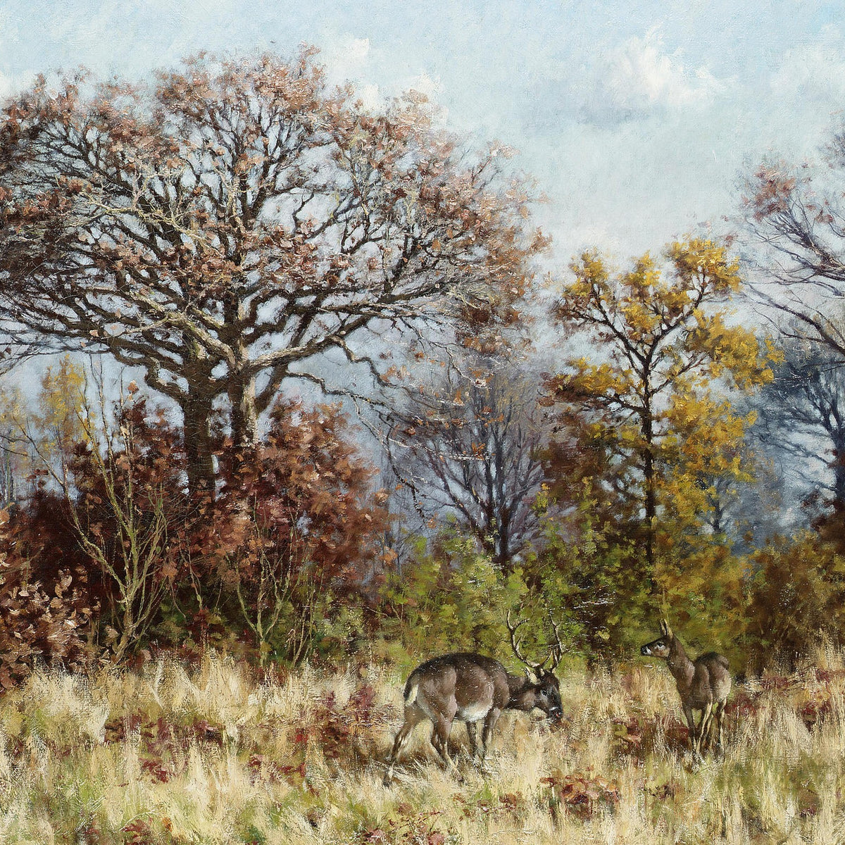 Autumn Forest with Deer | Hand-Painted Wildlife Oil Painting