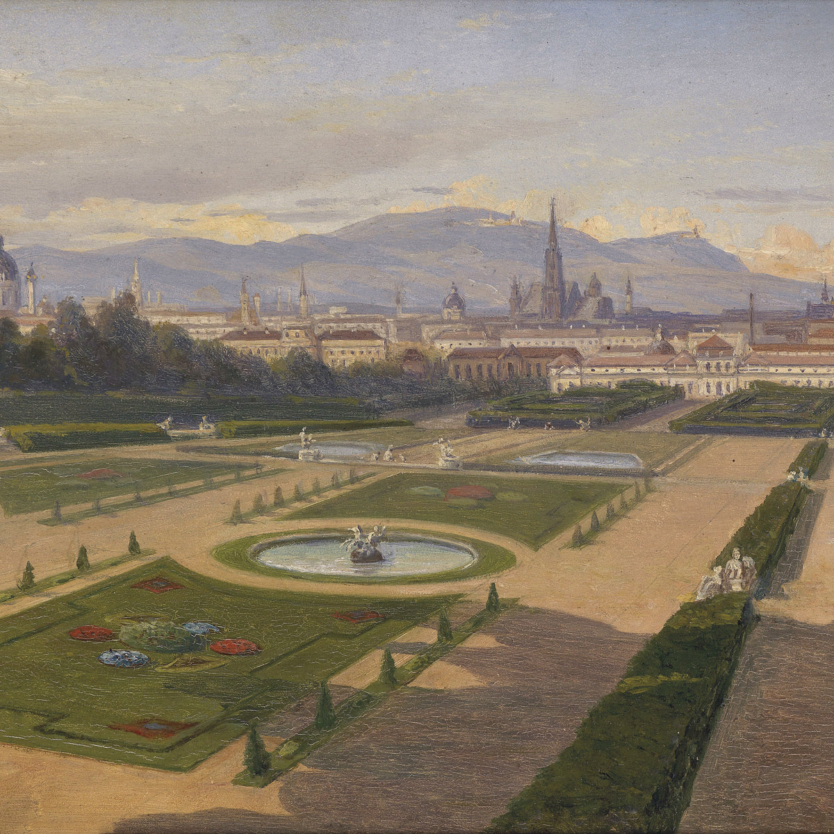 Landscape Oil Painting - Vienna Cityscape Garden & Fountains, Landmarks
