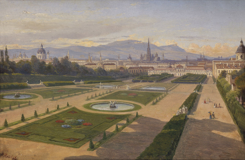 Landscape Oil Painting - Vienna Cityscape Garden & Fountains, Landmarks