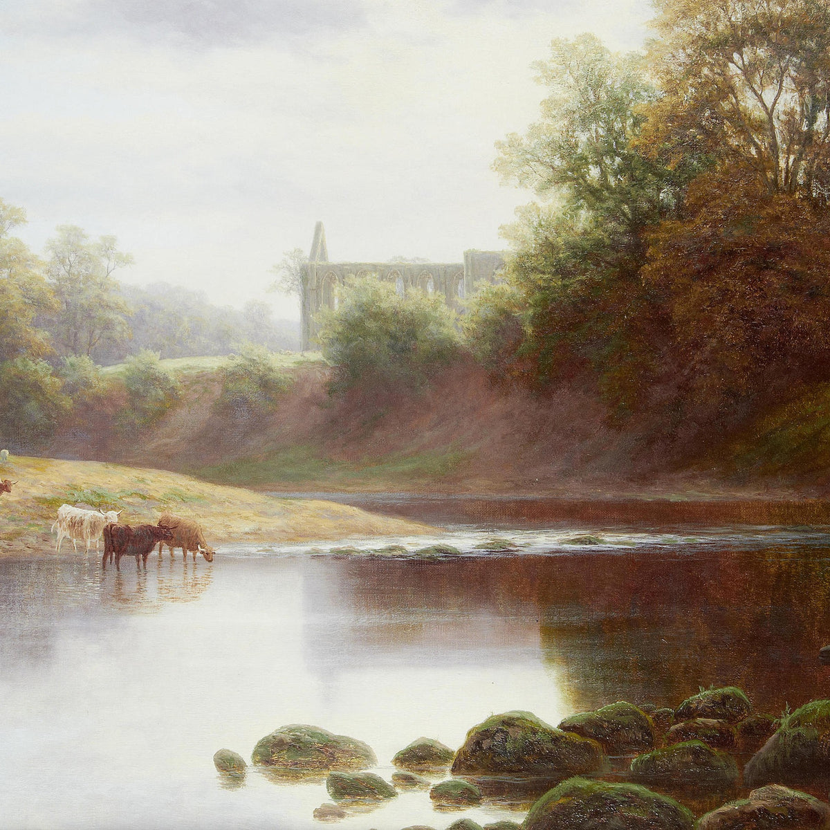 River Pasture with Cattle | Hand-Painted Landscape Oil Painting