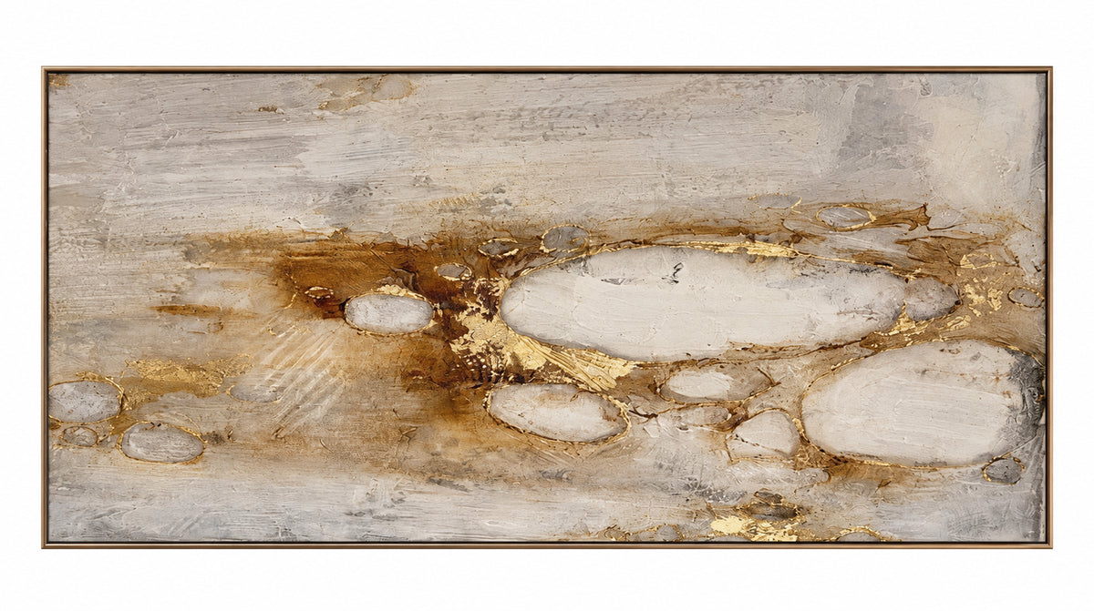 Abstract Oil Painting - Gold and Ivory Textured Stone Forms