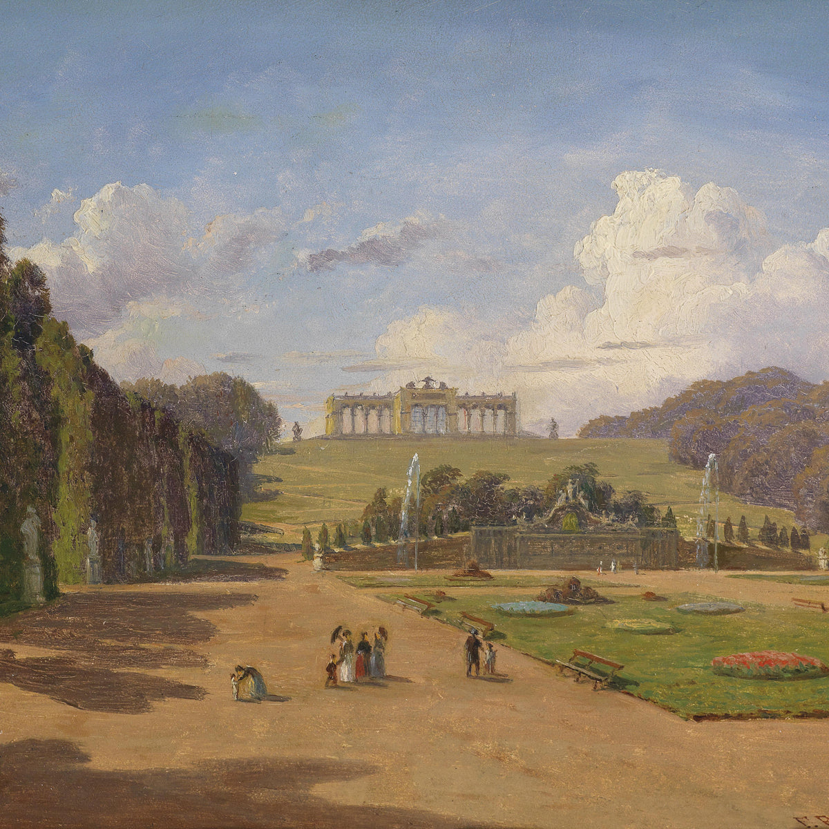 Landscape Oil Painting - Garden & Hercules Temple,and Figures