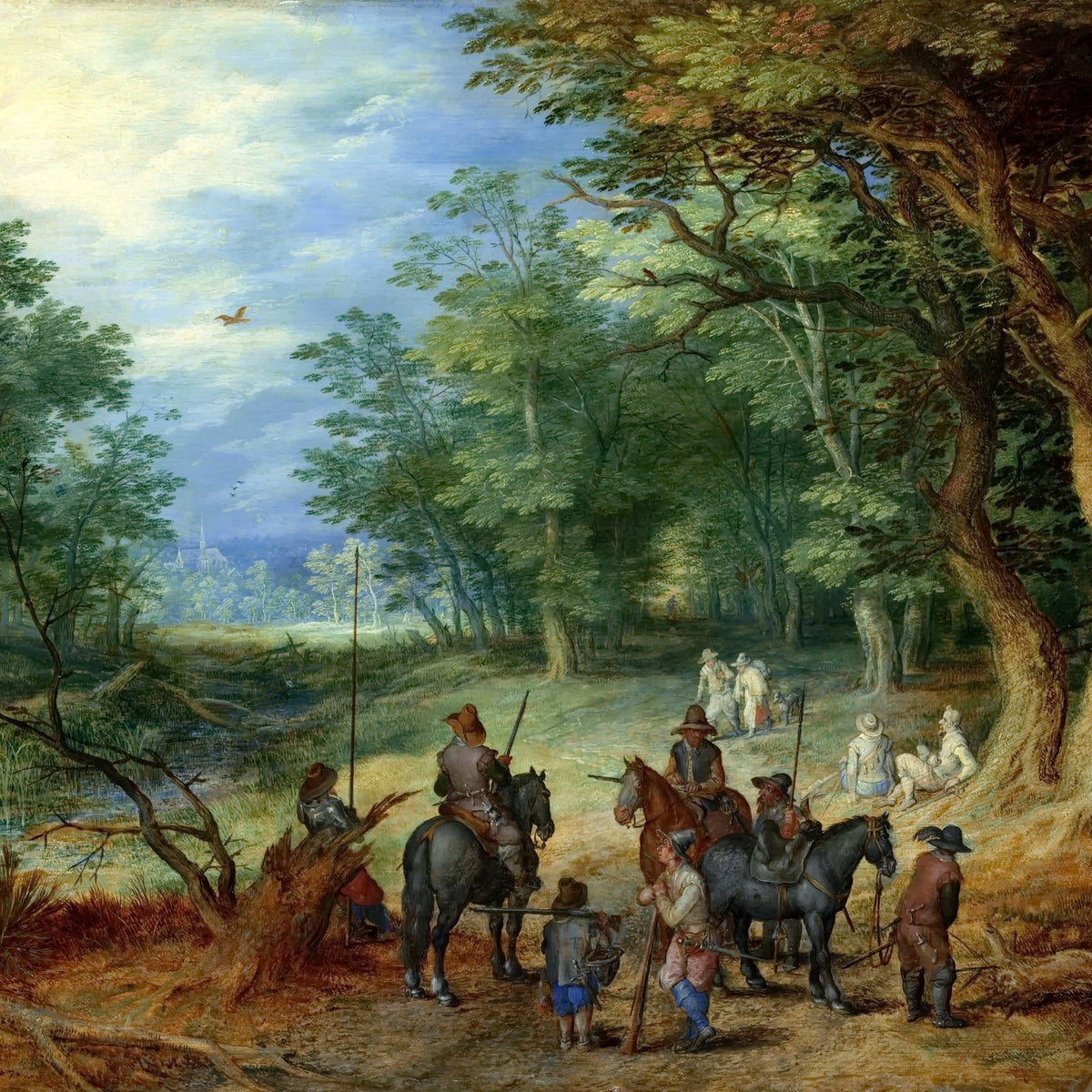 Hunters Resting in a Forest Landscape - People Oil Painting