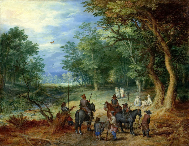 Hunters Resting in a Forest Landscape - People Oil Painting