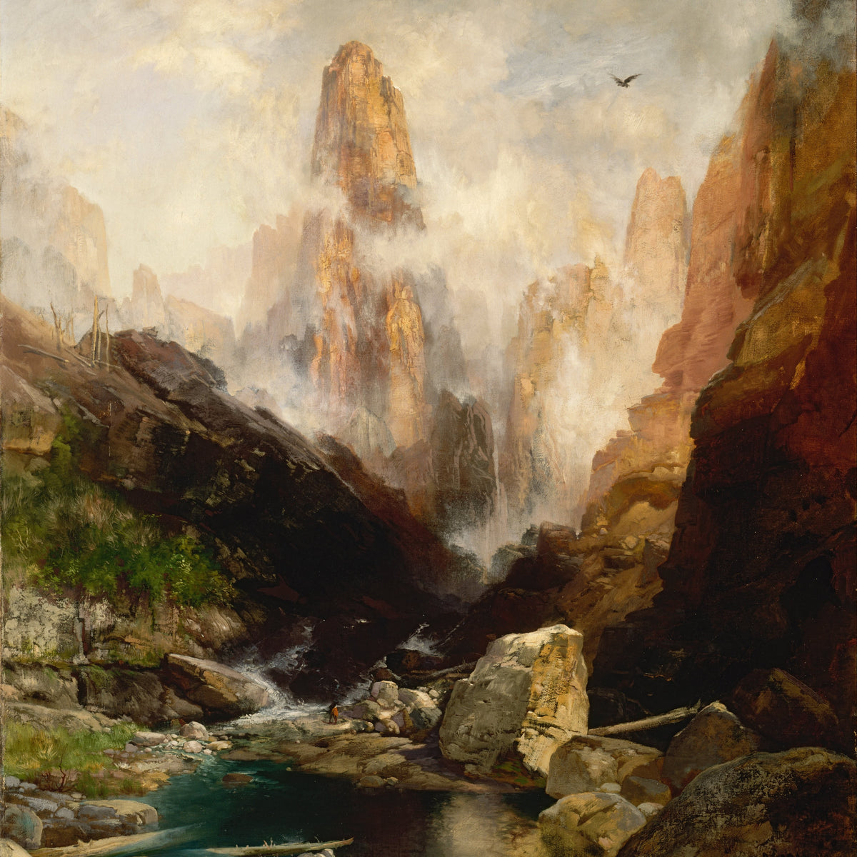 Hand-painted hand-painted misty canyon spire view landscape oil painting on canvas