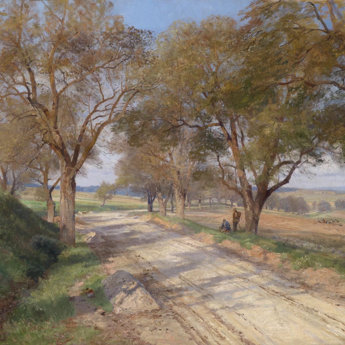 Landscape Oil Painting - Autumn Tree-Lined Dirt Road & Rural Fields