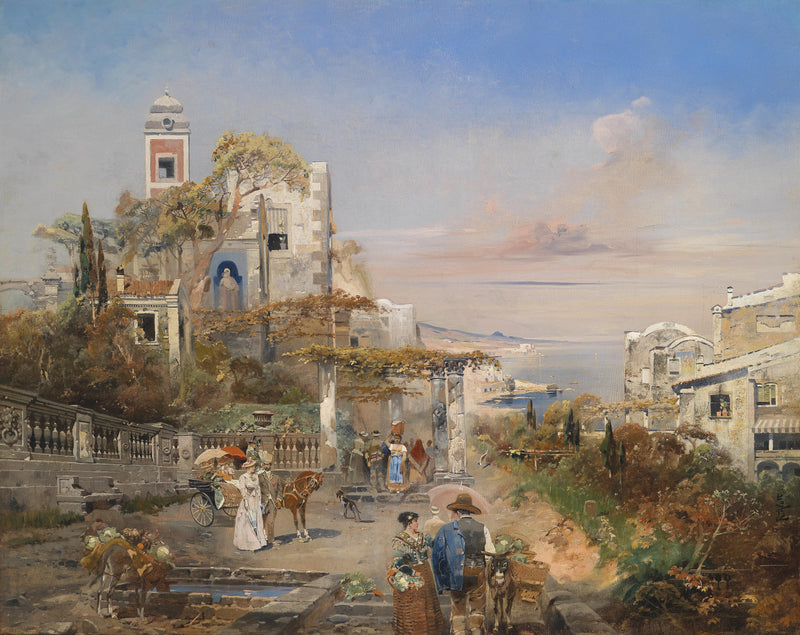 Landscape Oil Painting - Mediterranean Coastal Town & Seaside Architecture