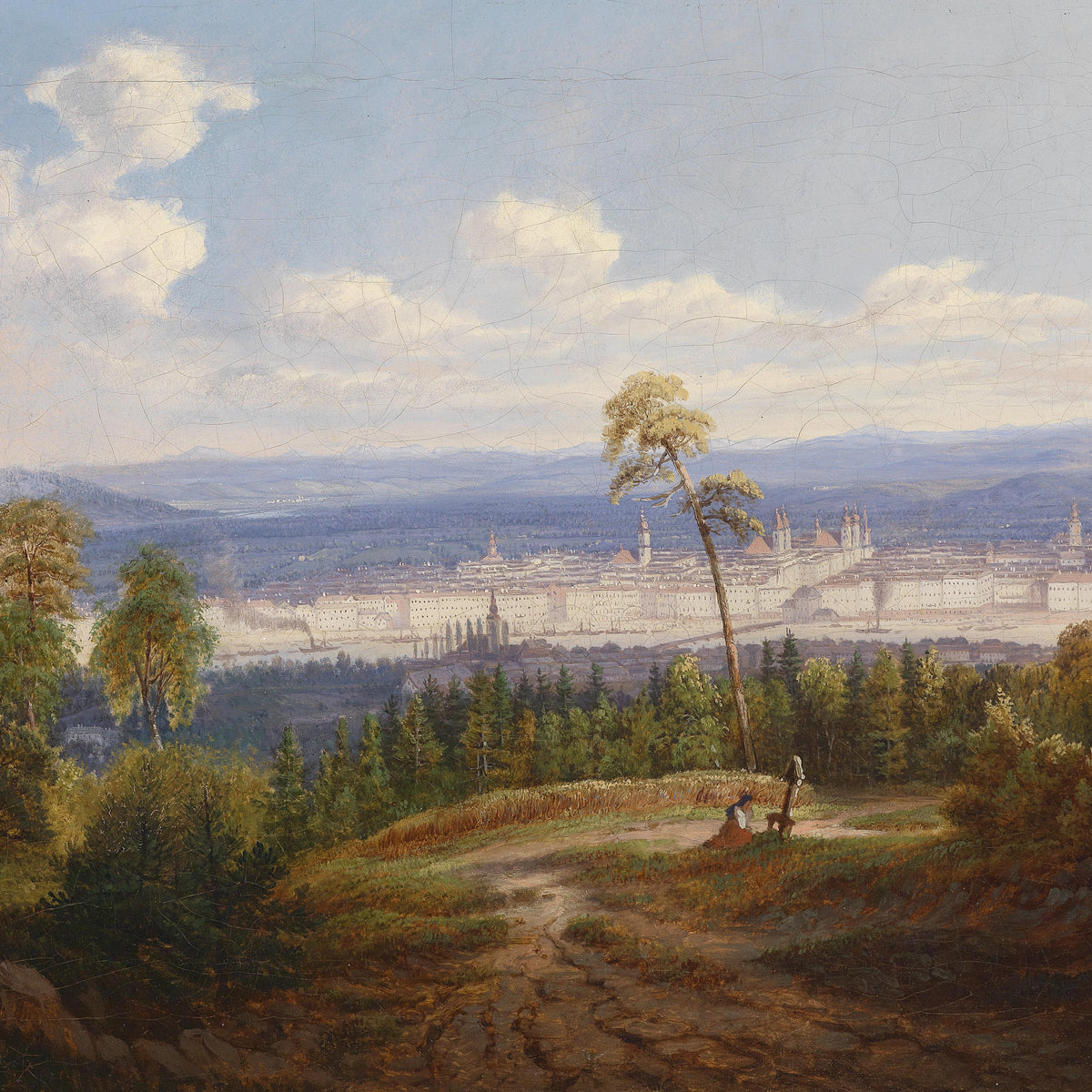 Landscape Oil Painting - Panoramic View of City & Woodland Vantage Point