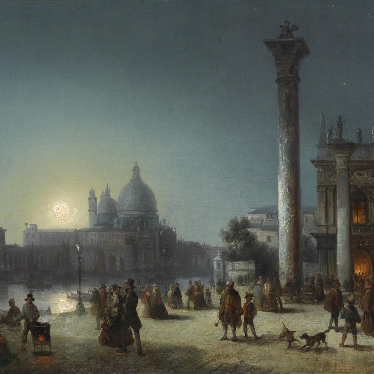 Landscape Oil Painting - Venice Moonlit & Historic Architecture