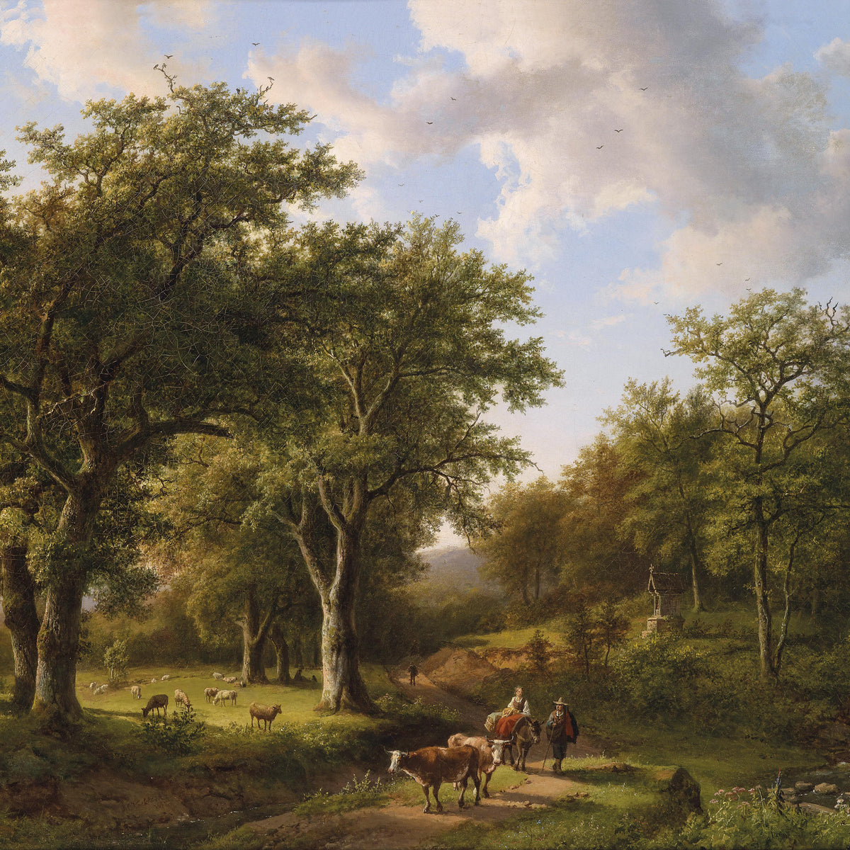 Landscape Oil Painting - Rural Oak Woodland: Cattle, Figures & Path