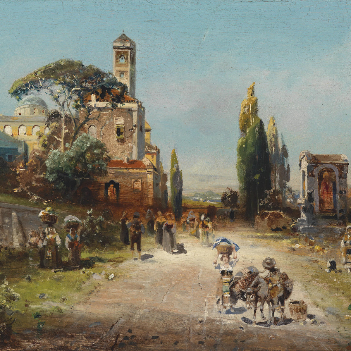 Landscape Oil Painting - Italian Town Street: Historic Buildings