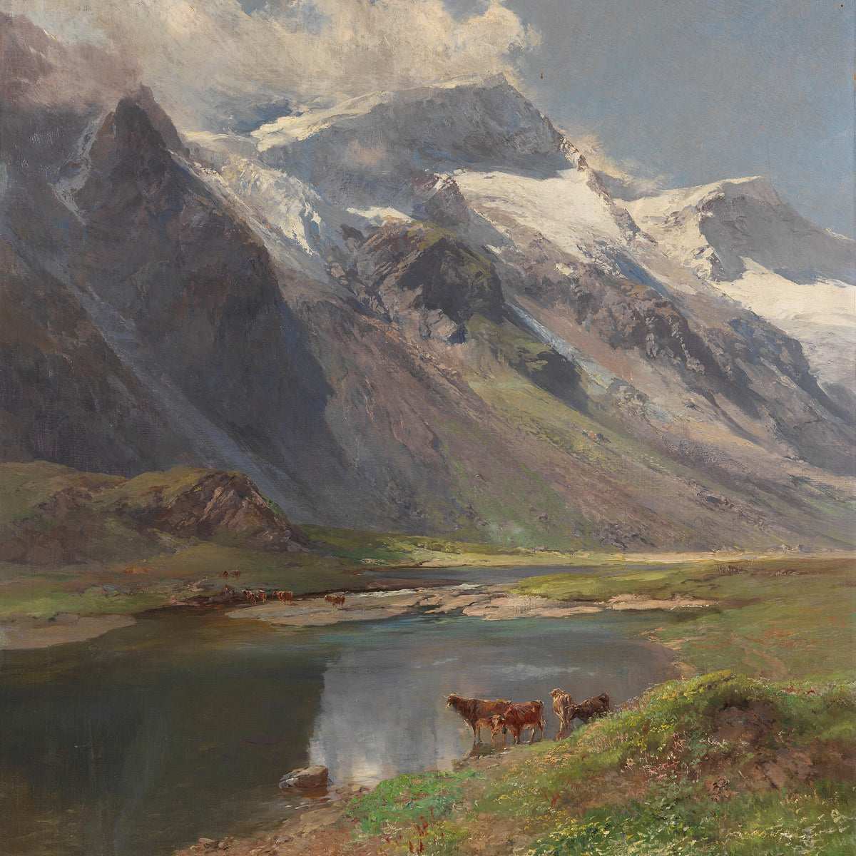 Alpine Mountain Lake Landscape | Hand-Painted Oil Painting