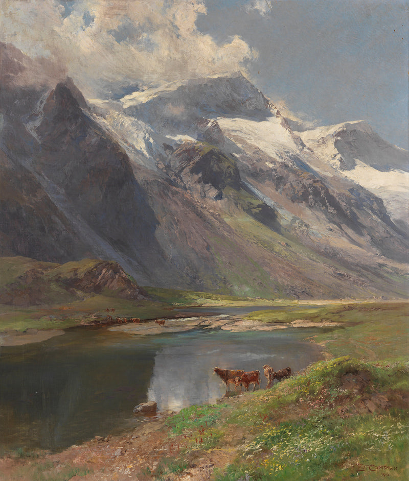 Alpine Mountain Lake Landscape | Hand-Painted Oil Painting