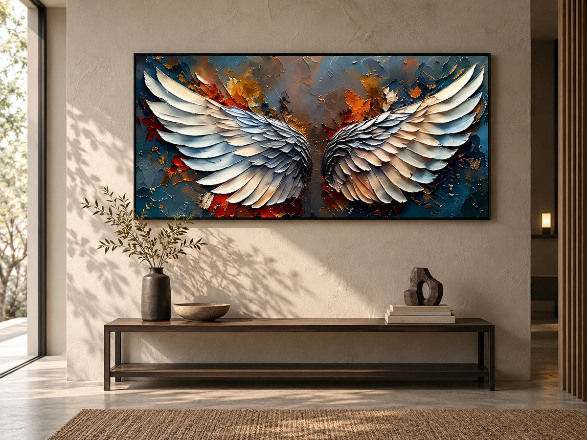 Abstract Oil Painting - White Angel Wings Impasto Canvas Wall Art