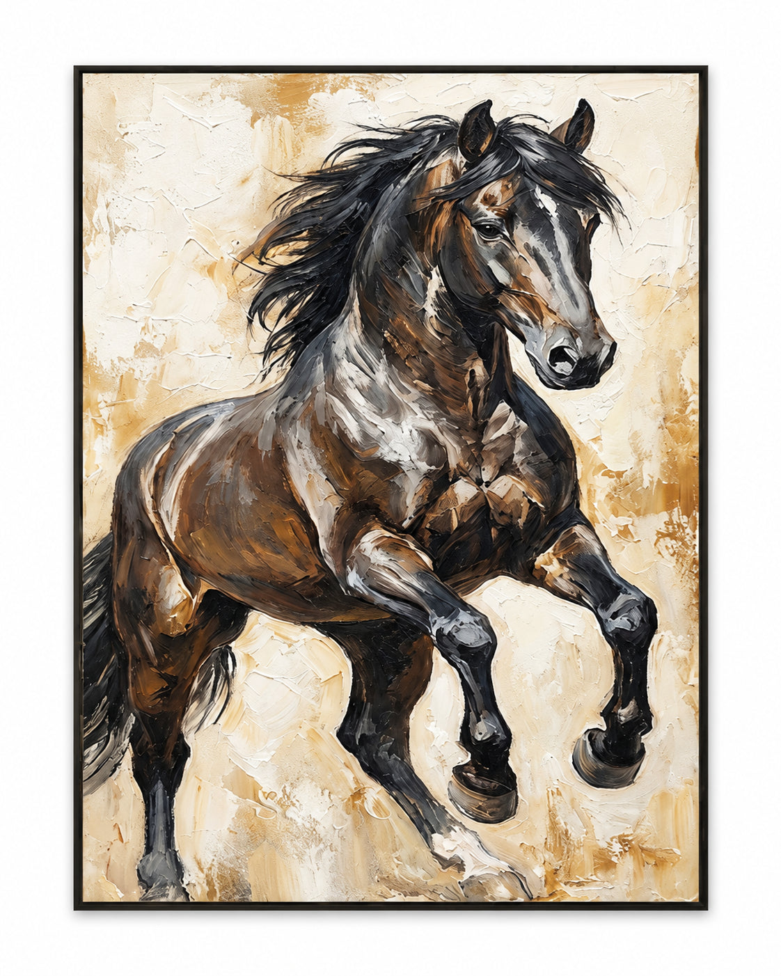 Abstract Oil Painting - Powerful Horse in Brown and Black Impasto