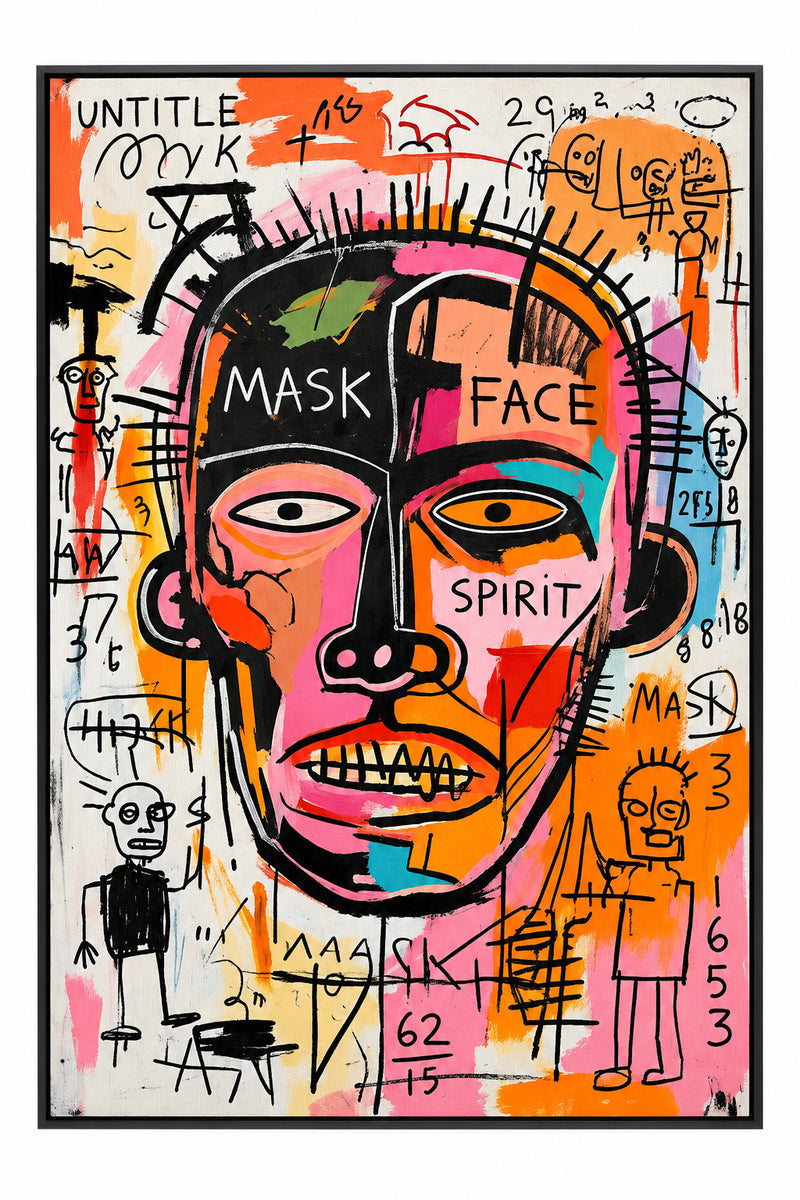 Abstract Oil Painting - Colorful Graffiti Face with Bold Symbols