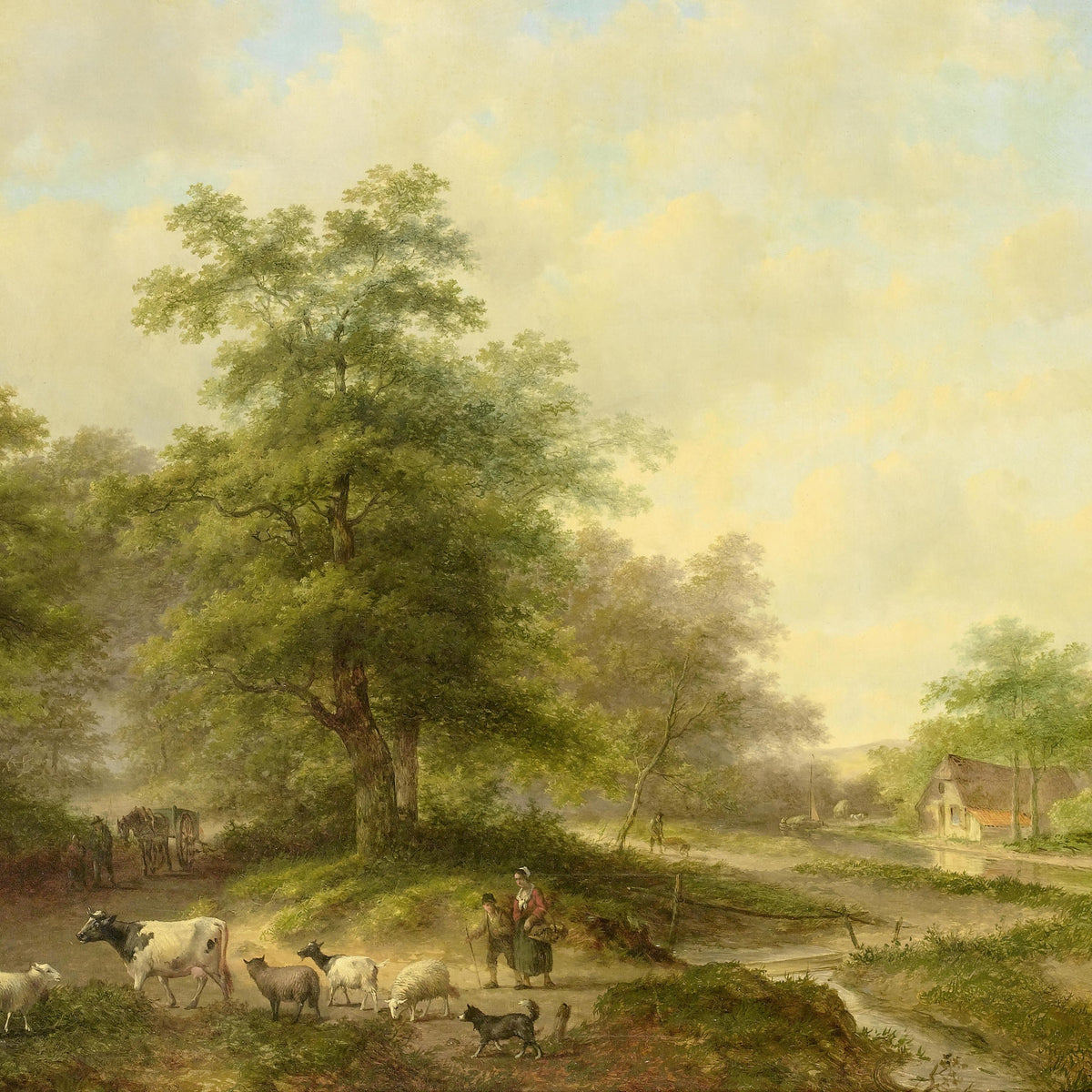 Ländliche Szene mit Rindern – handgemaltes Ölgemälde