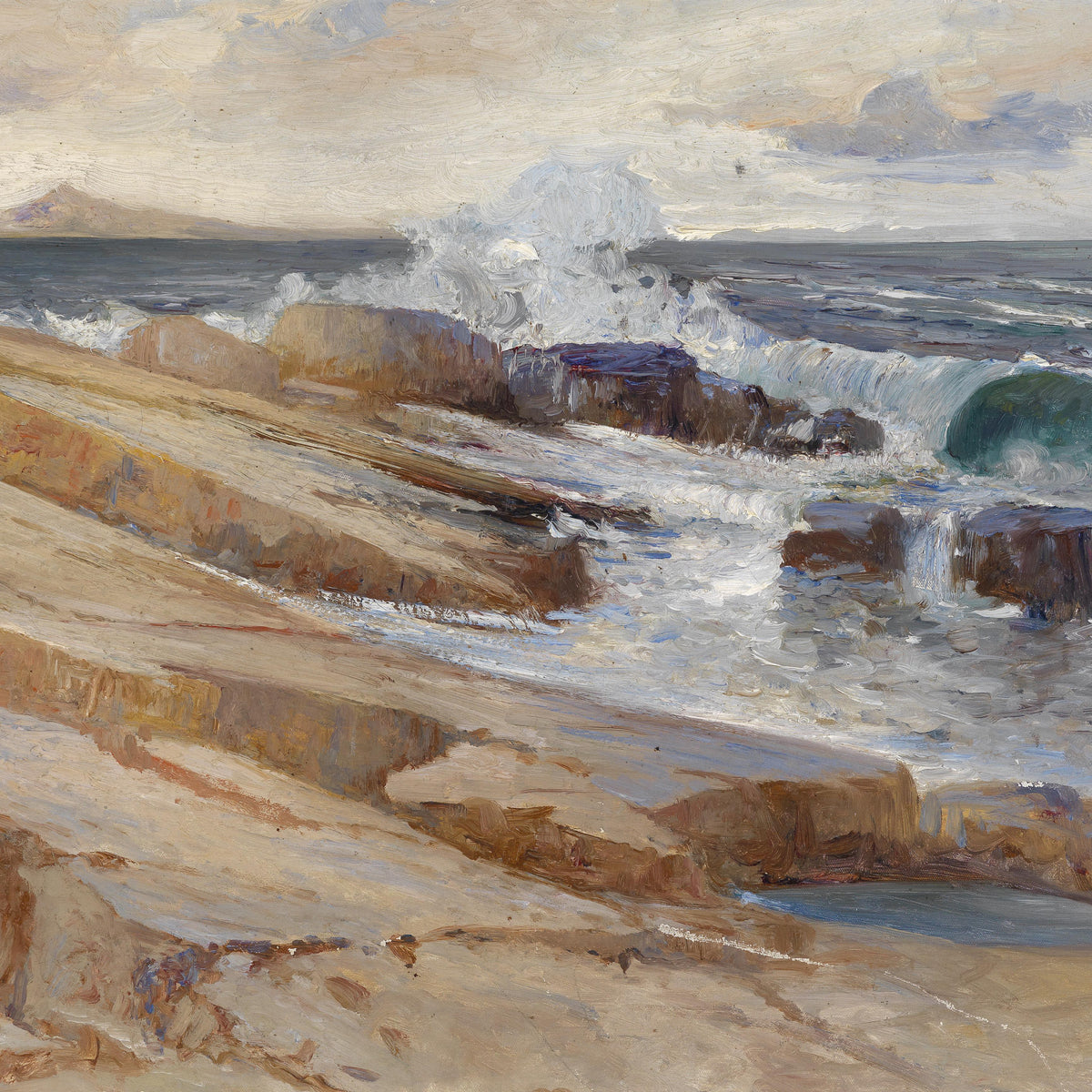 Landscape Oil Painting -Coastal Rocks & Crashing Waves: Island Seascape