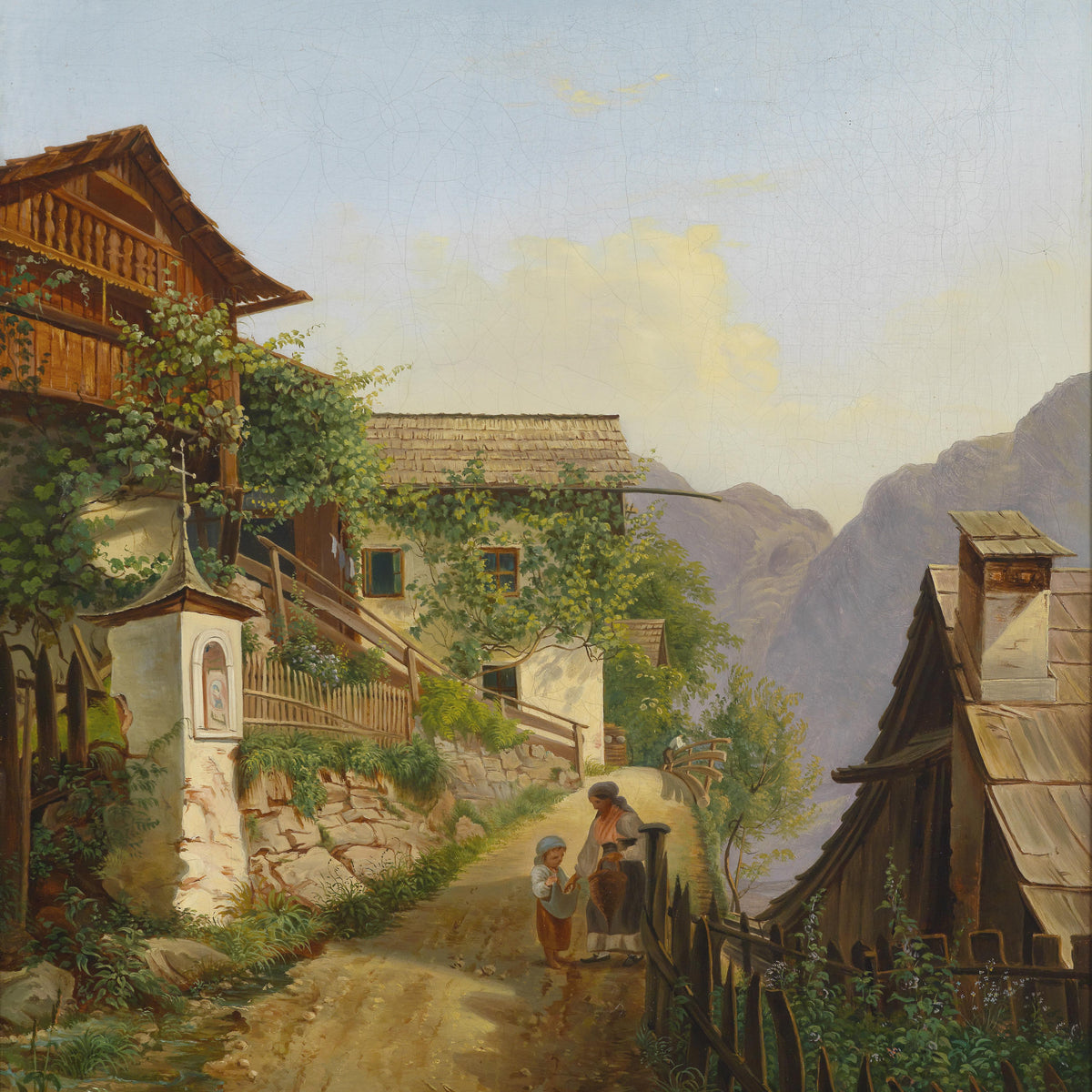 Landscape Oil Painting - Alpine Village: Cottage & Mountain Path