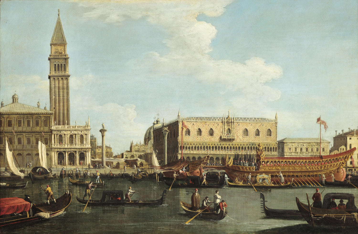 Landscape Oil Painting - Venice: Campanile, Palace & Bucintoro Barge