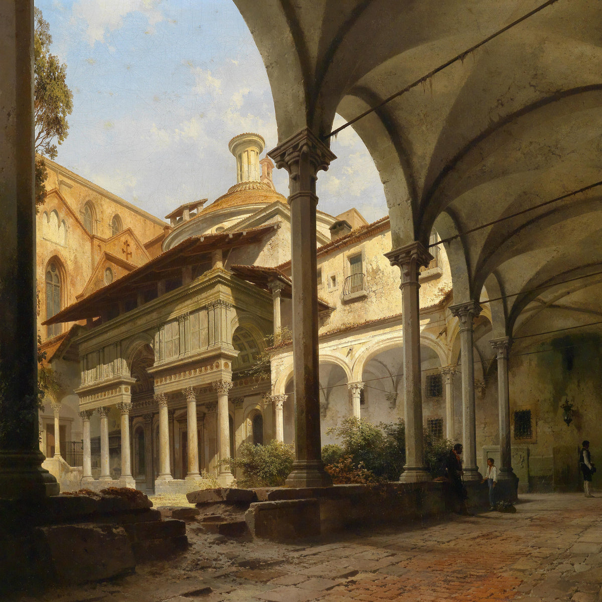 Landscape Oil Painting - Italian Monastery Cloister: Arched Colonnades