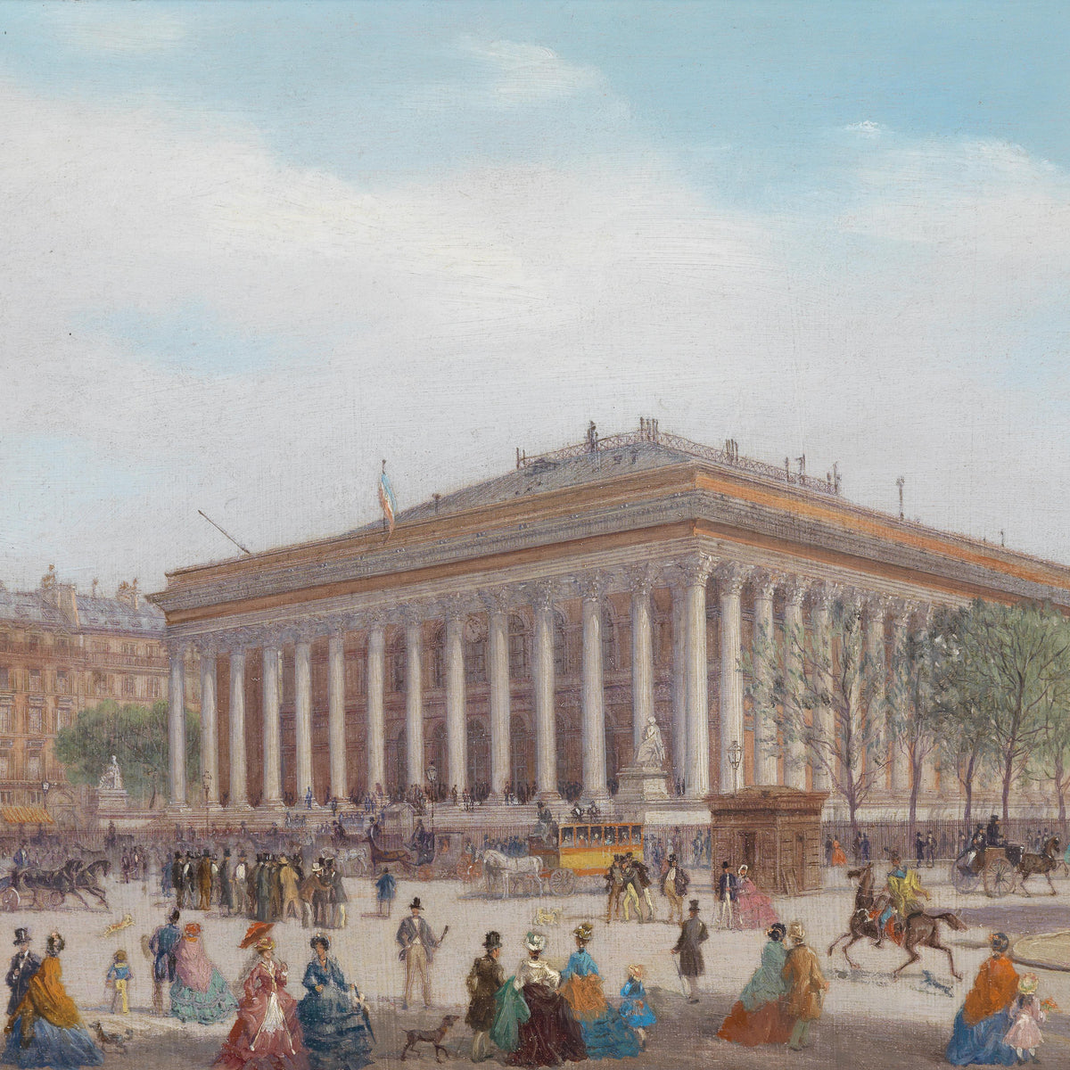 Landscape Oil Painting - Madeleine Church: Neoclassical Facade & Crowd