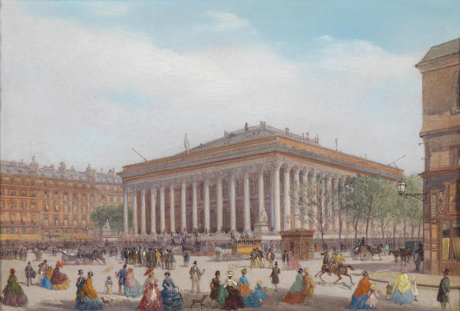 Landscape Oil Painting - Madeleine Church: Neoclassical Facade & Crowd