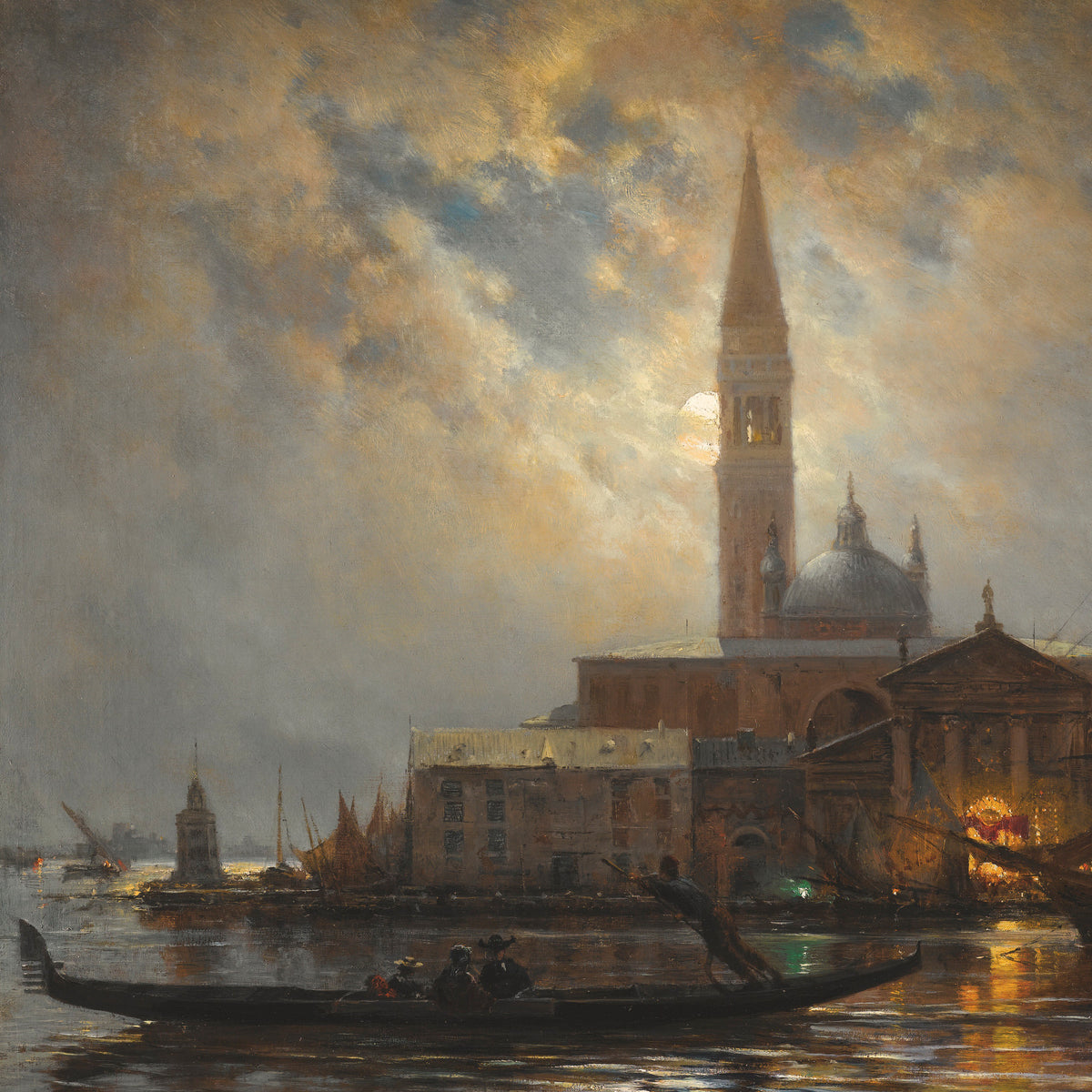 Venetian Canal at Dusk with Gondola | Hand-Painted Oil Painting