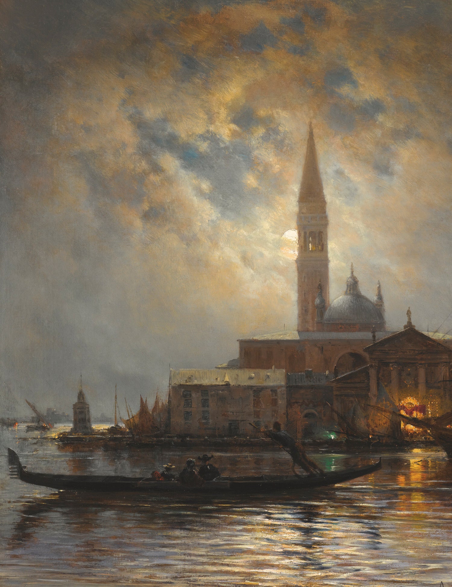 Venetian Canal at Dusk with Gondola | Hand-Painted Oil Painting